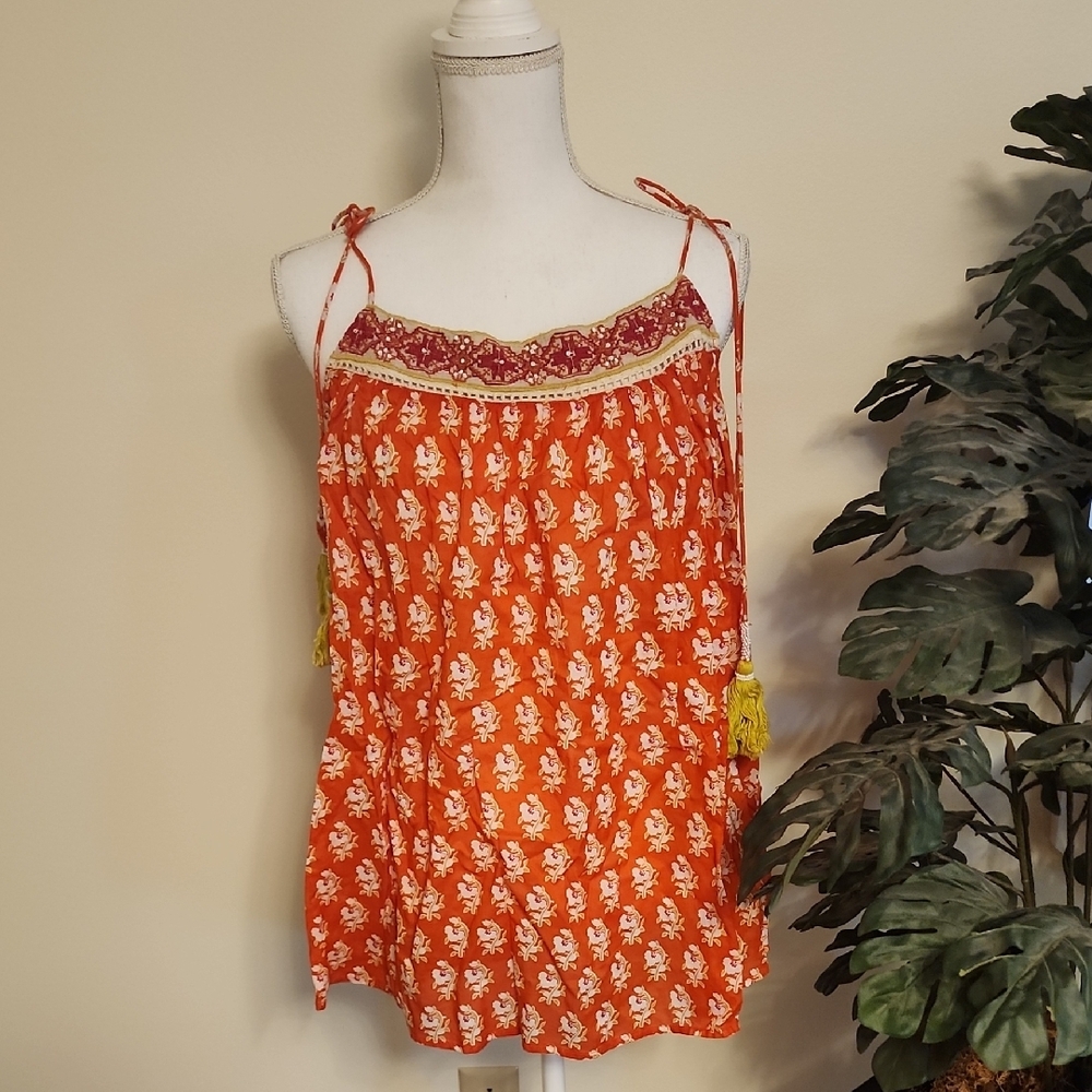 Floral Orange Sleeveless Top